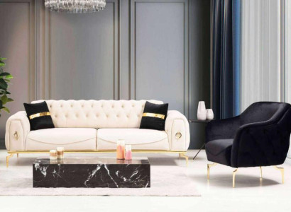 Chesterfield stainless steel furniture luxury sofa set three seater seating group